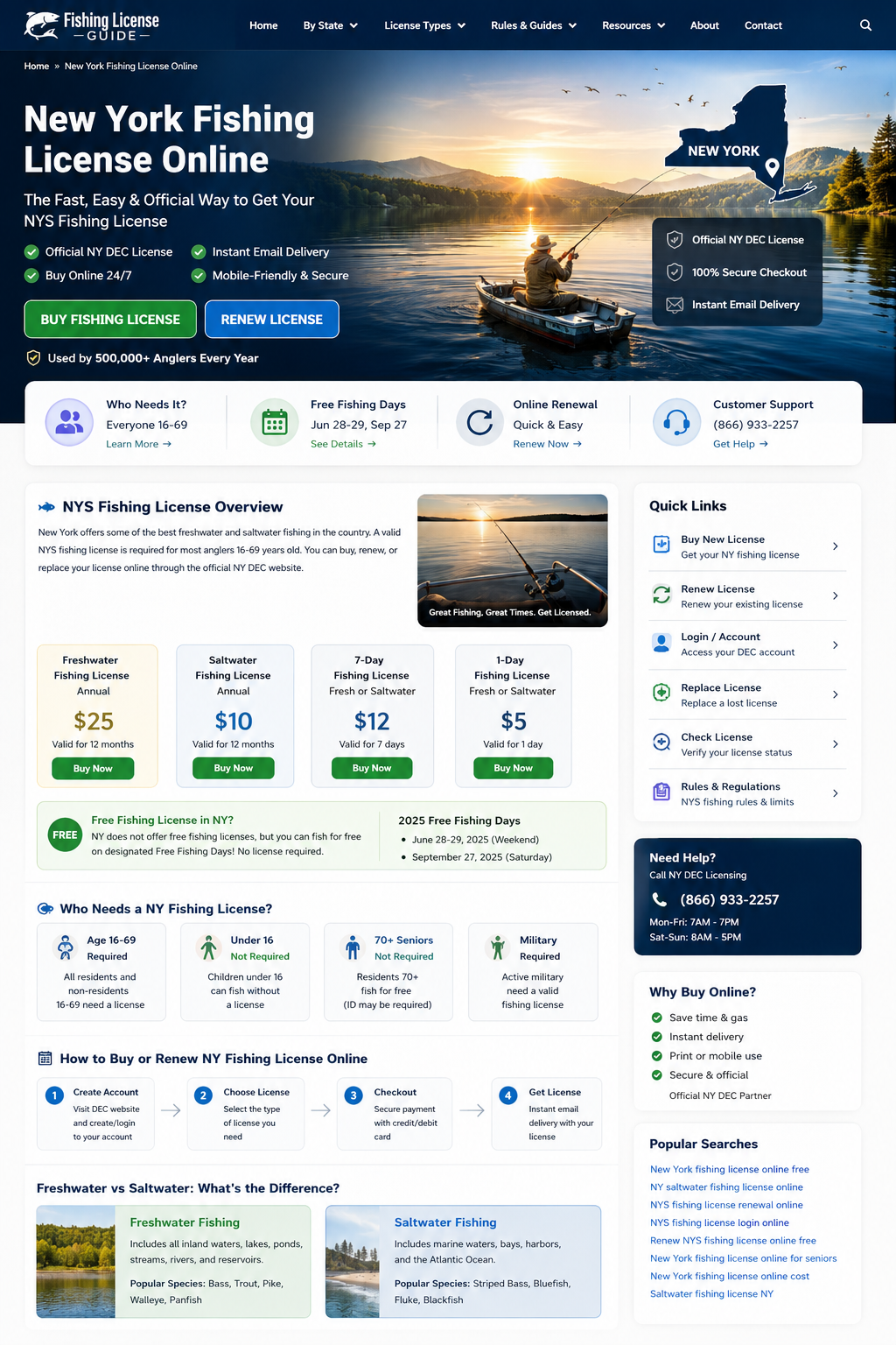 AI generated visual guide showing New York fishing license online renewal login saltwater registry and license cost steps